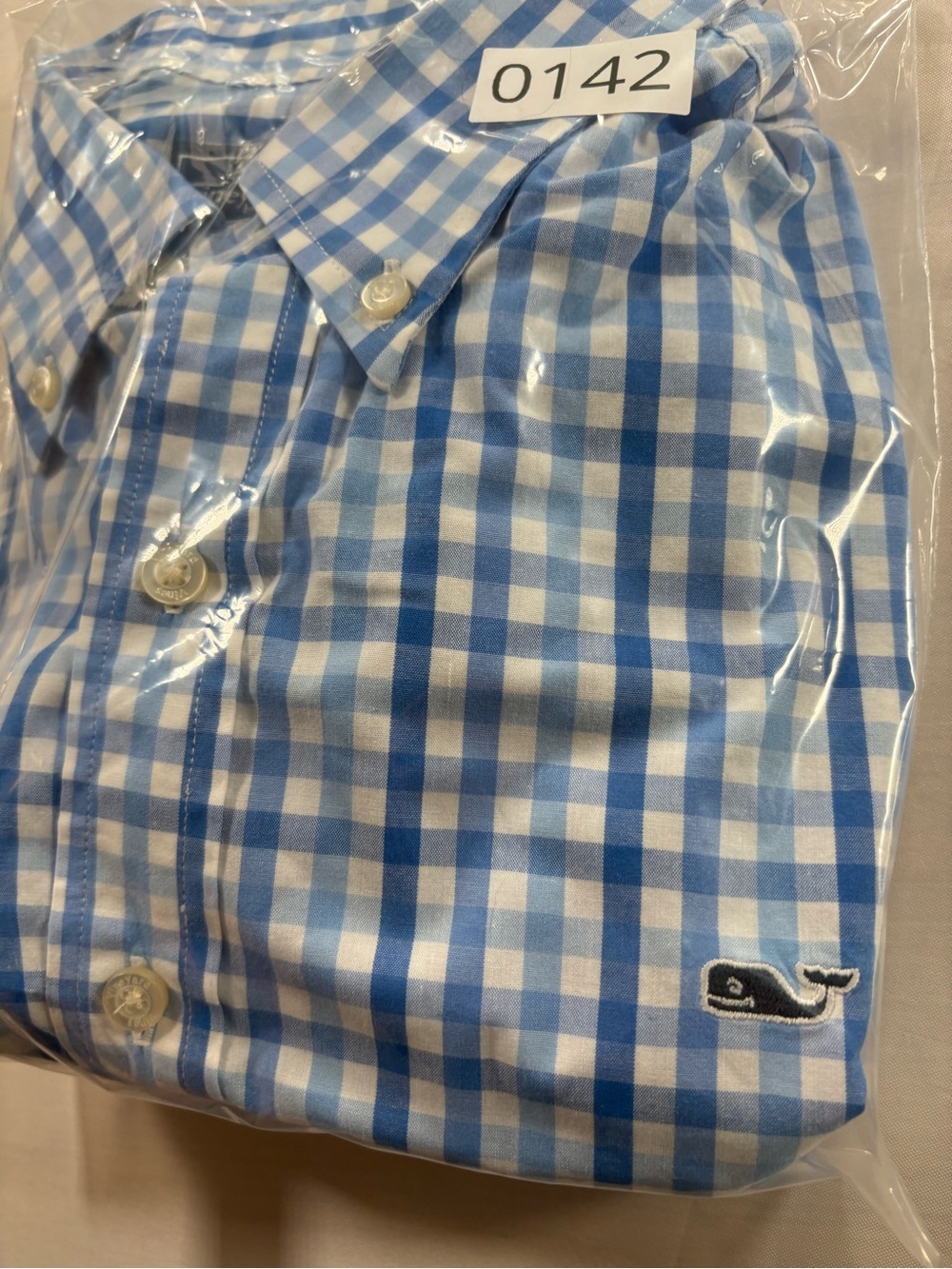 Vineyard Vines Mens Large Slim Fit Whale Shirt Blue White Gingham Button Down - Picture 3 of 7